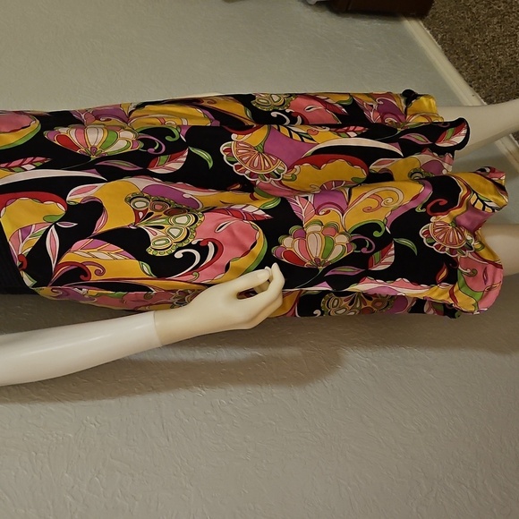 Vtg ROBBIE BEE Vibrant Multicolor Floral Mod Satin Halter Silk Dress - Picture 7 of 12